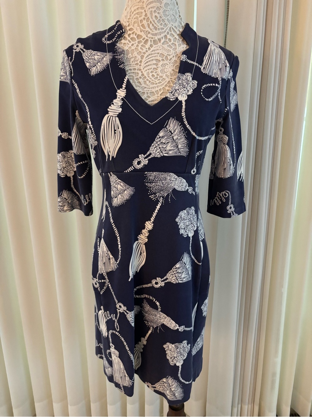 Lilly Pulitzer Navy Dress with White Tassel Print
